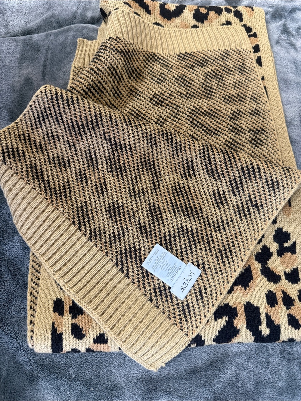 J Crew Knit Leopard Print Scarf in Camel and Black